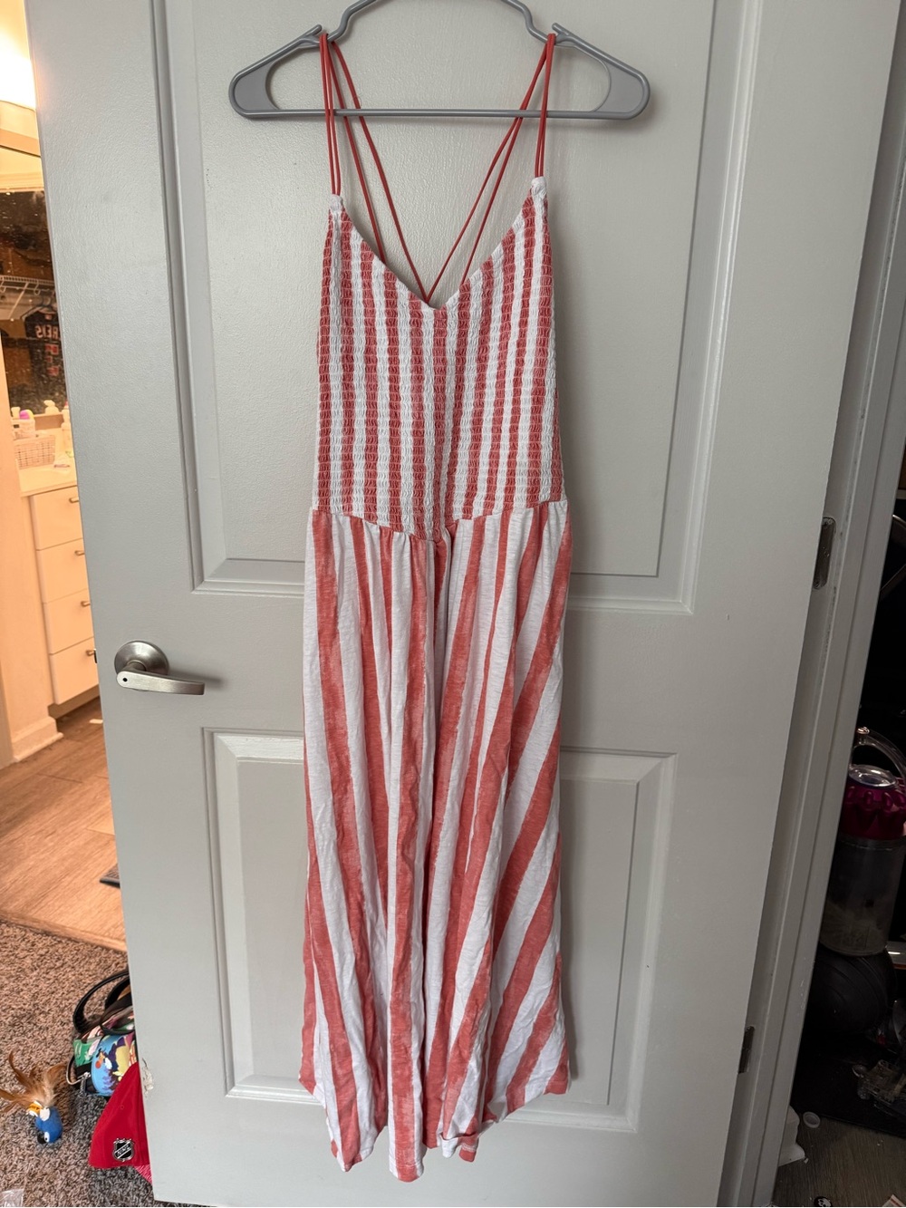 Pink and white striped AE sun chaser smocked maxi dress size XXL